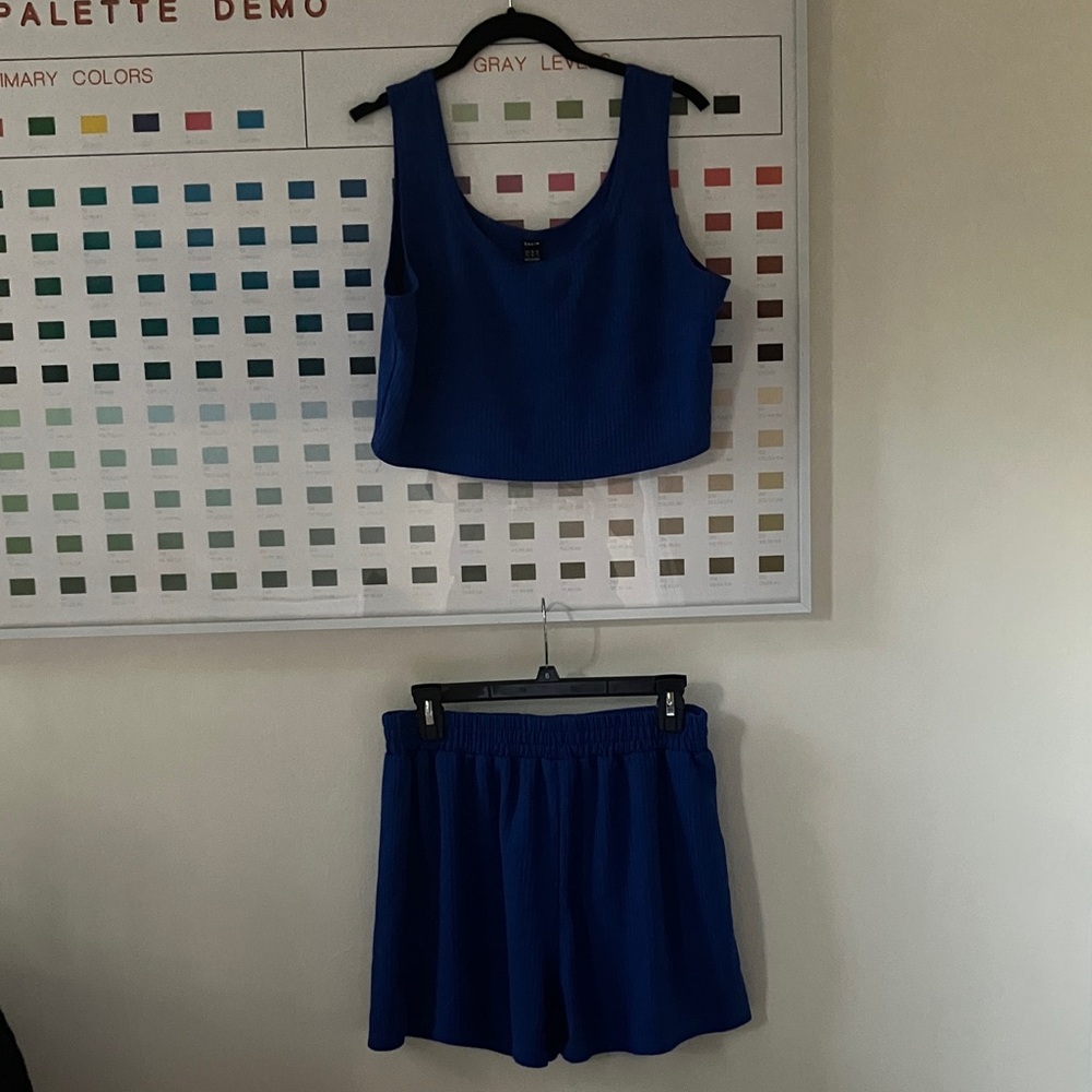 SHEIN Blue Crop Top and Shorts Set, Sz XL